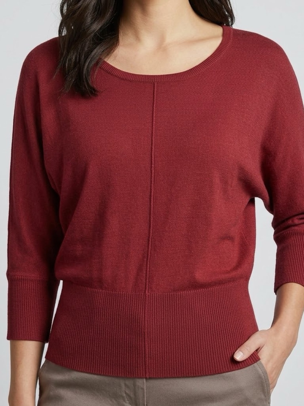Calvin Klein Jeans Wine Merino Wool Blend Scoop Neck Pullover Sweater